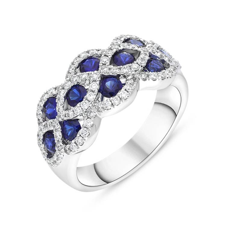 18ct White Gold Sapphire Diamond Lattice Eternity Ring