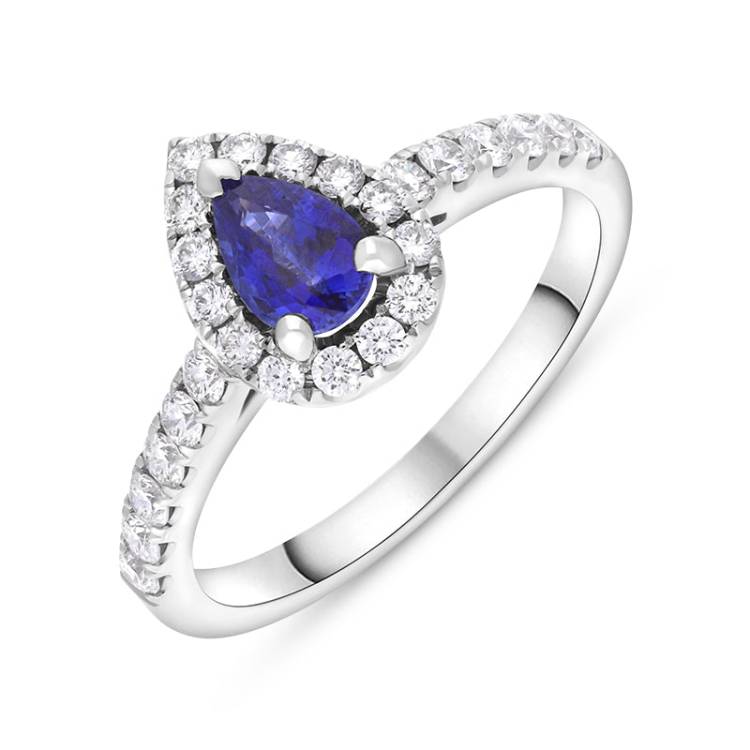 18ct White Gold Sapphire Diamond Pear Cut Cluster Ring - K