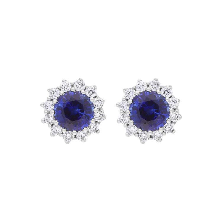 18ct White Gold Sapphire Diamond Round Cluster Stud Earrings