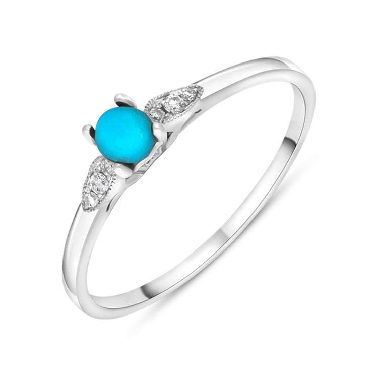 18ct White Gold Turquoise 0.05ct Diamond Milgrain Shoulder Ring - Y