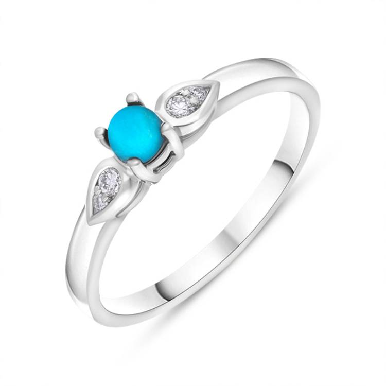 18ct White Gold Turquoise 0.07ct Diamond Shoulder Ring - R