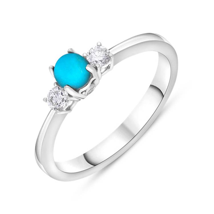 18ct White Gold Turquoise 0.17ct Diamond Trilogy Style Ring - P