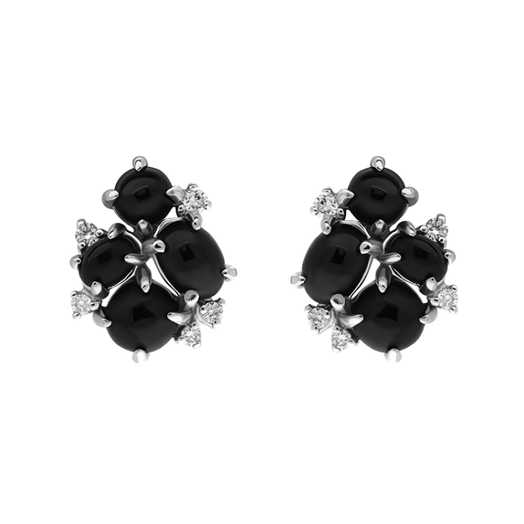 18ct White Gold Whitby Jet 0.13ct Diamond Four Stone Abstract Cluster Stud Earrings D - Gold