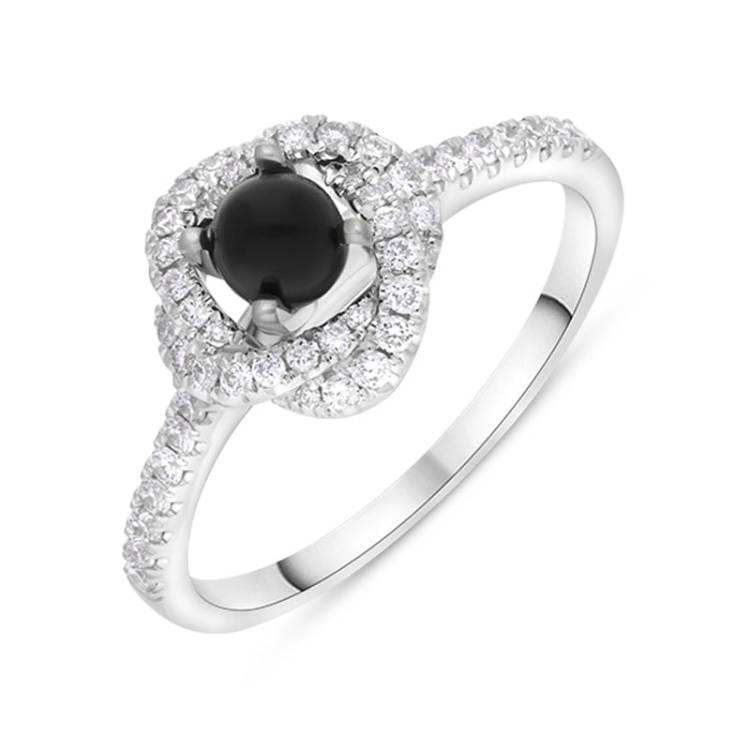 18ct White Gold Whitby Jet 0.31ct Diamond Knot Ring - Z