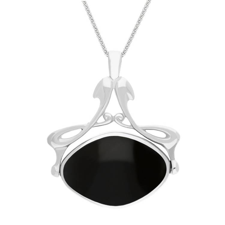 18ct White Gold Whitby Jet Blue John Bell Diamond Swivel Fob Necklace - Gold