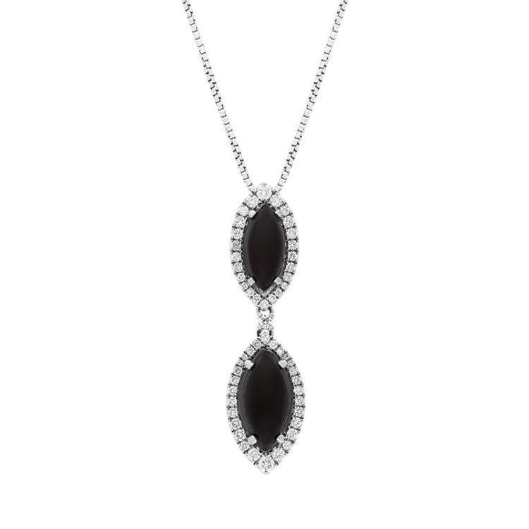 18ct White Gold Whitby Jet Diamond Marquise Pendant D