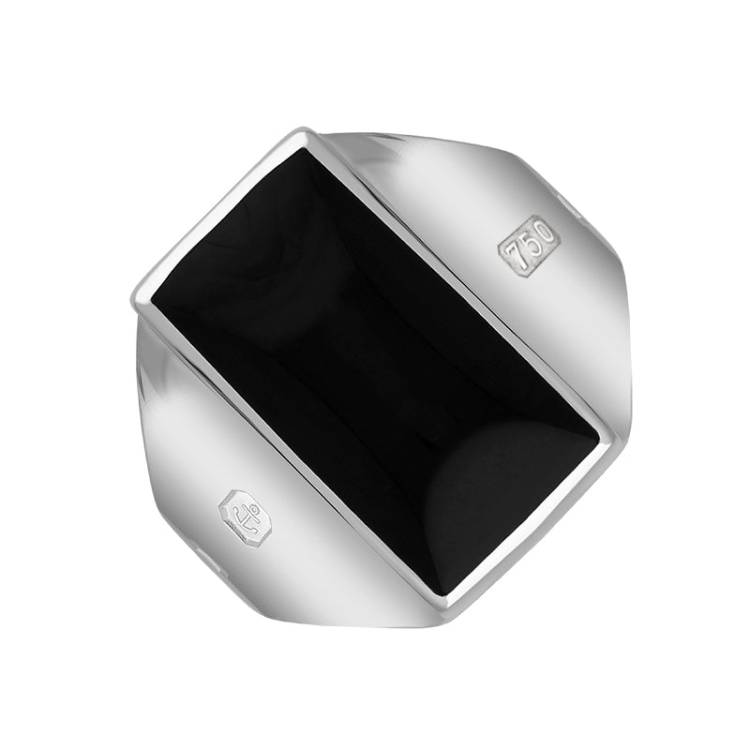 18ct White Gold Whitby Jet Hallmark Small Oblong Ring - Gold
