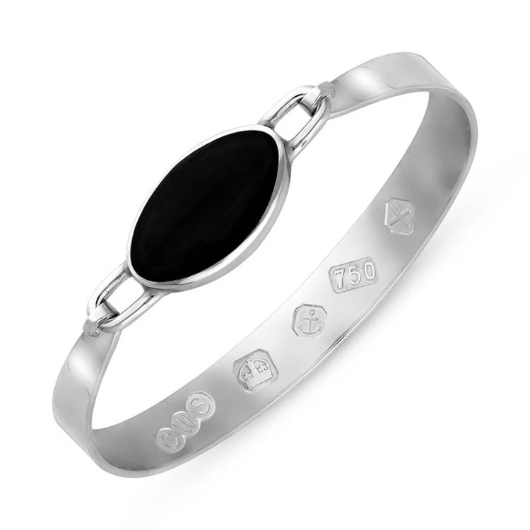 18ct White Gold Whitby Jet Hallmark Wide Oval Bangle - Gold