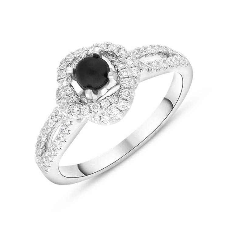 18ct White Yellow Gold Whitby Jet 0.39ct Diamond Knot Ring - Z