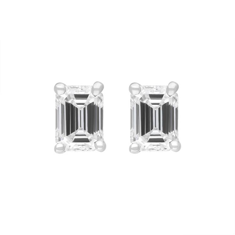 18ct Yellow and White Gold 0.64ct Diamond Emerald Cut Solitaire Stud Earrings