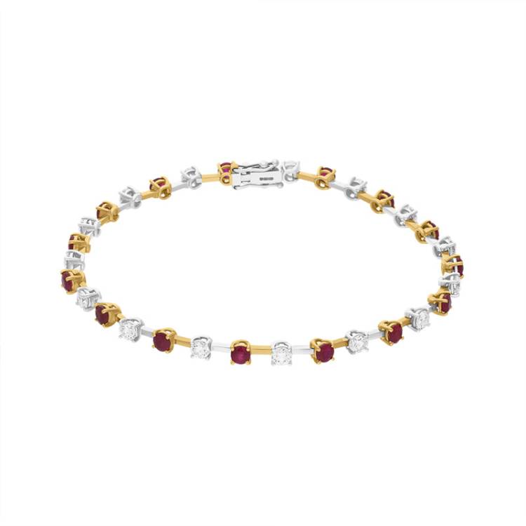 18ct Yellow and White Gold Ruby Diamond Tennis Bracelet