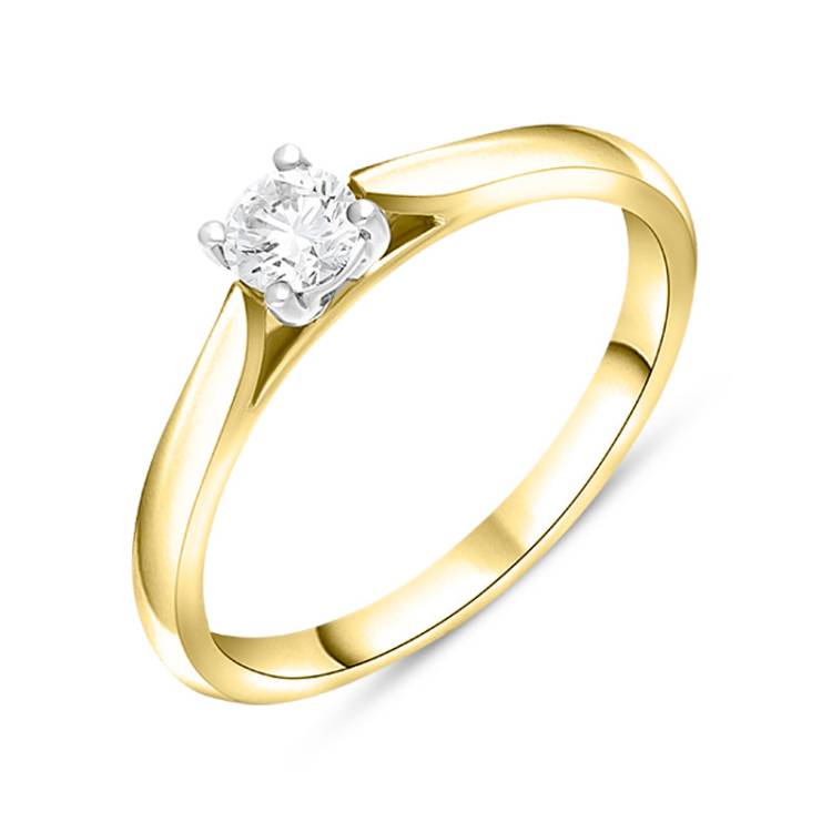 18ct Yellow Gold 0.25ct Diamond Brilliant Cut Solitaire Ring - Yellow Gold