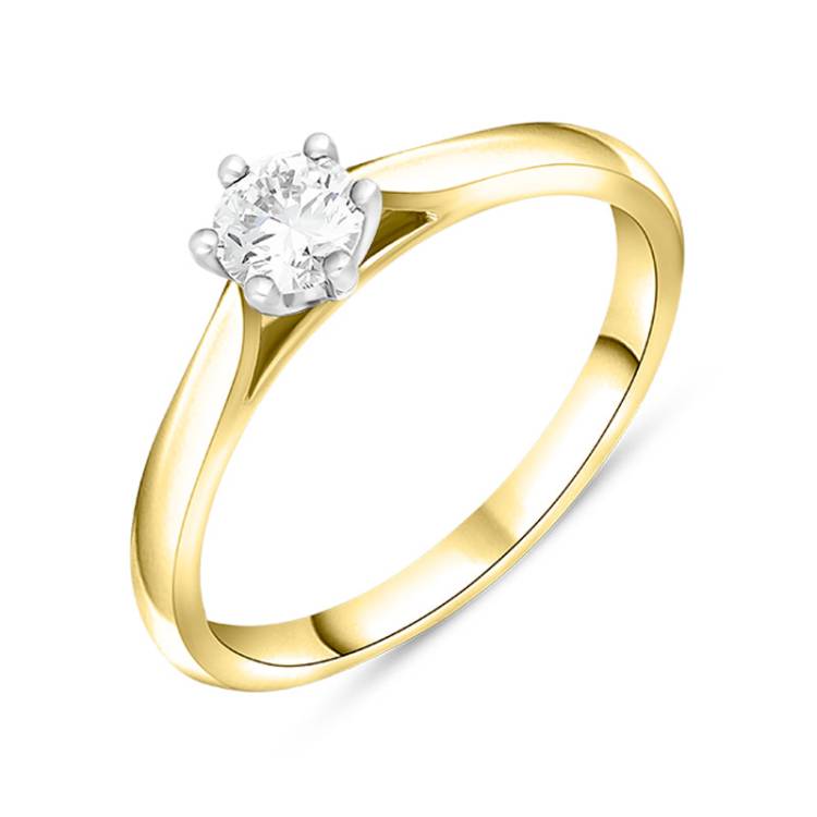18ct Yellow Gold 0.33ct Diamond Round Brilliant Cut Solitaire Ring - Yellow Gold