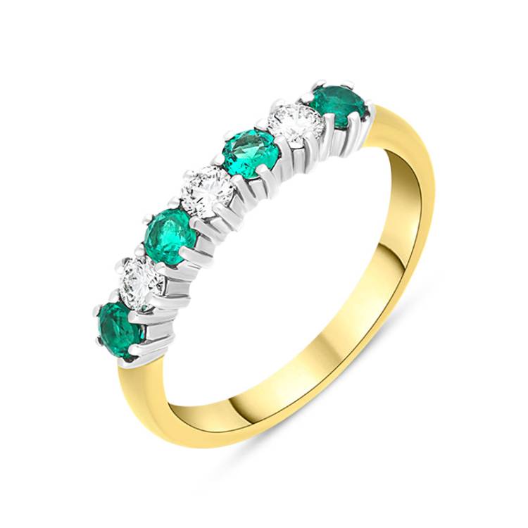 18ct Yellow Gold 0.34ct Emerald Diamond Half Eternity Ring - Yellow Gold