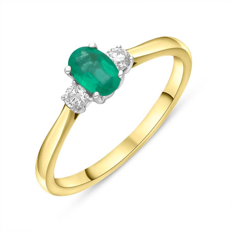 18ct Yellow Gold 0.46ct Emerald Diamond Oval Cut Three Stone Ring - Yellow Gold