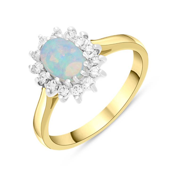 18ct Yellow Gold 0.47ct Opal Diamond Halo Ring - Yellow Gold
