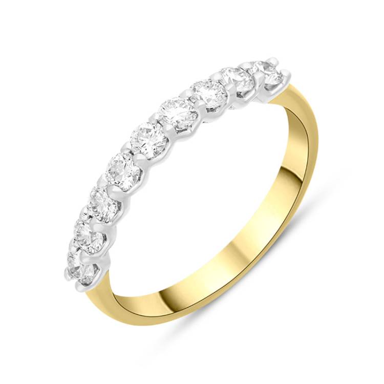 18ct Yellow Gold 0.50ct Diamond Nine Stone Half Eternity Ring - Yellow Gold