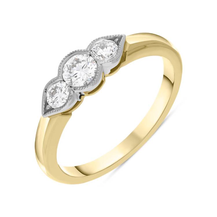 18ct Yellow Gold 0.50ct Diamond Three Stone Ring - N