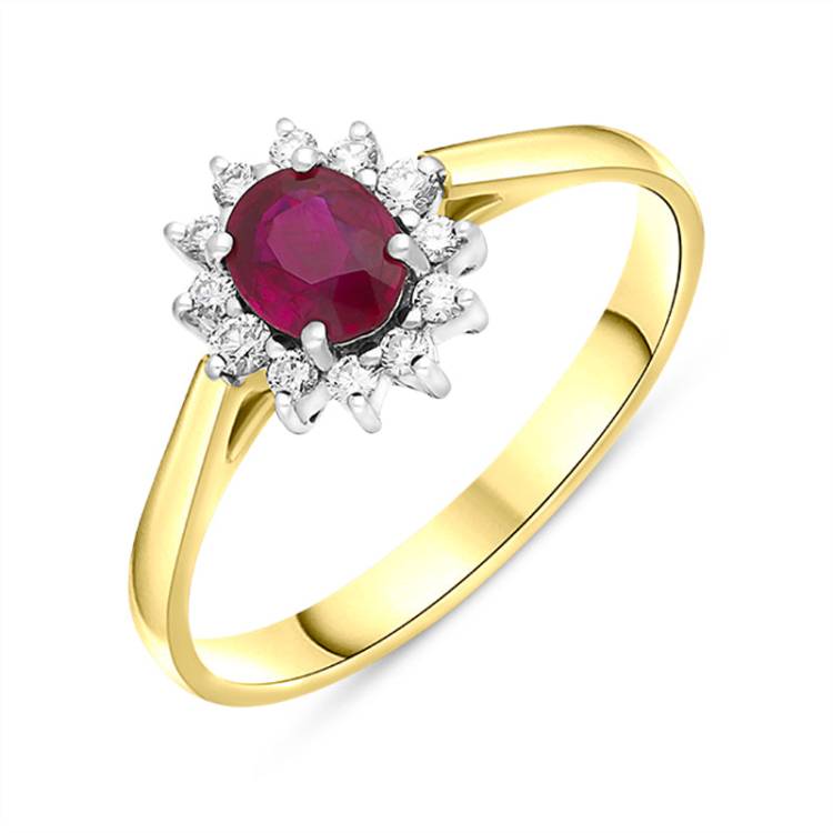 18ct Yellow Gold 0.56ct Ruby Diamond Cluster Ring - Yellow Gold
