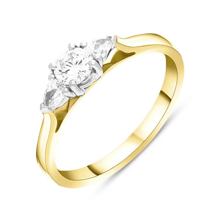 18ct Yellow Gold 0.63ct Diamond Pear Cut Three Stone Ring - M