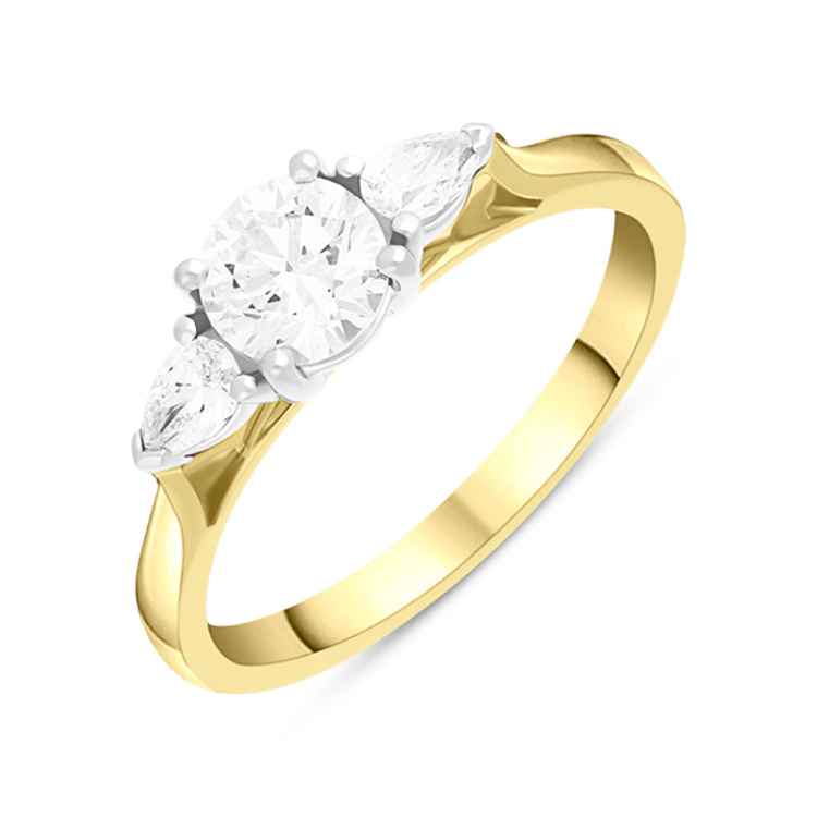 18ct Yellow Gold 0.82ct Diamond Pear Cut Three Stone Ring - Yellow Gold