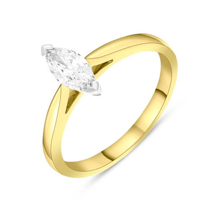 18ct Yellow Gold 0.42ct Diamond Marquise Cut Solitaire Ring - M
