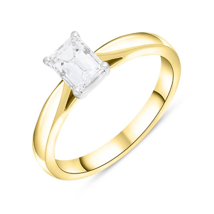 18ct Yellow Gold 1.00ct Diamond Emerald Cut Solitaire Ring - Yellow Gold