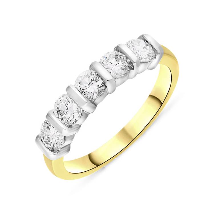 18ct Yellow Gold 1.02ct Diamond Bar Set Five Stone Half Eternity Ring - Yellow Gold