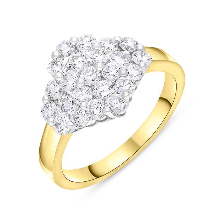18ct Yellow Gold 1.32ct Diamond Cluster Ring - M