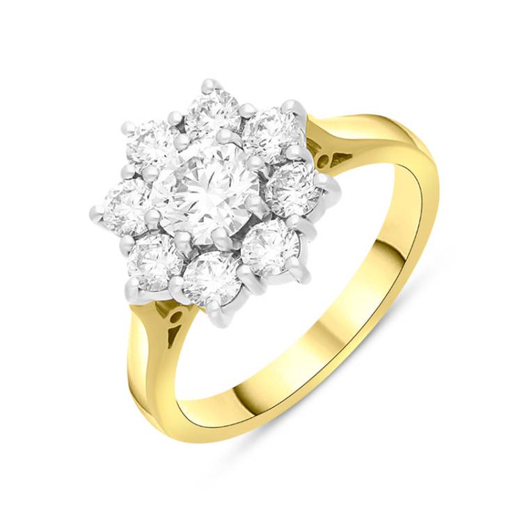 18ct Yellow Gold 1.69ct Diamond Vintage Style Cluster Ring - Yellow Gold