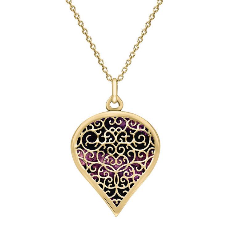 18ct Yellow Gold Blue John Flore Filigree Large Heart Necklace