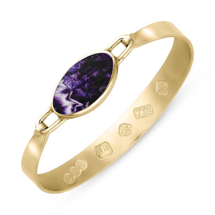 18ct Yellow Gold Blue John Hallmark Wide Oval Bangle - Gold