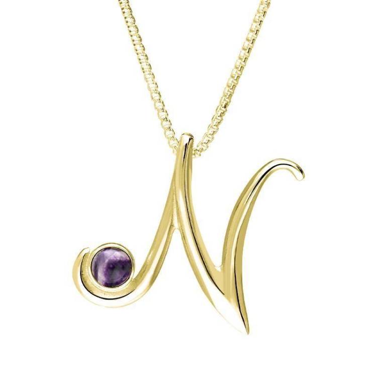 18ct Yellow Gold Blue John Love Letters Initial N Necklace - Yellow Gold