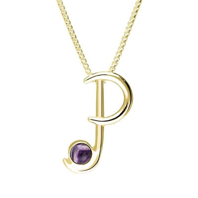 18ct Yellow Gold Blue John Love Letters Initial P Necklace - Yellow Gold