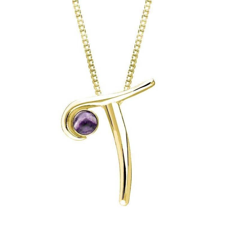 18ct Yellow Gold Blue John Love Letters Initial T Necklace - Yellow Gold