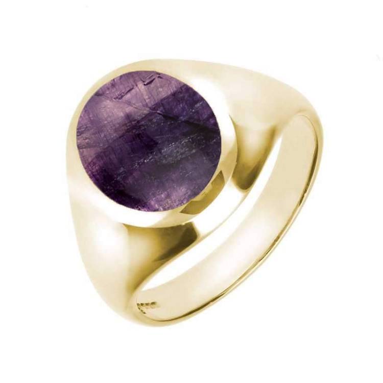 18ct Yellow Gold Blue John Medium Oval Signet Ring - Yellow Gold