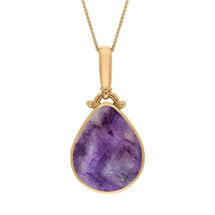 18ct Yellow Gold Blue John Mother of Pearl Double Sided Pear Fob Necklace - Yellow Gold