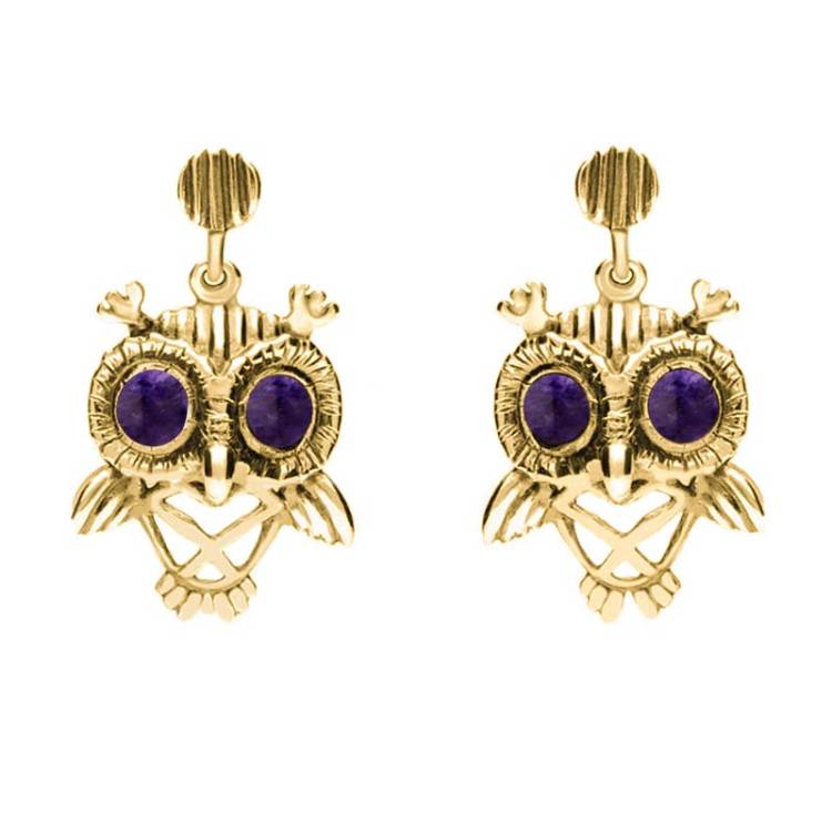 18ct Yellow Gold Blue John Owl Stud Earrings