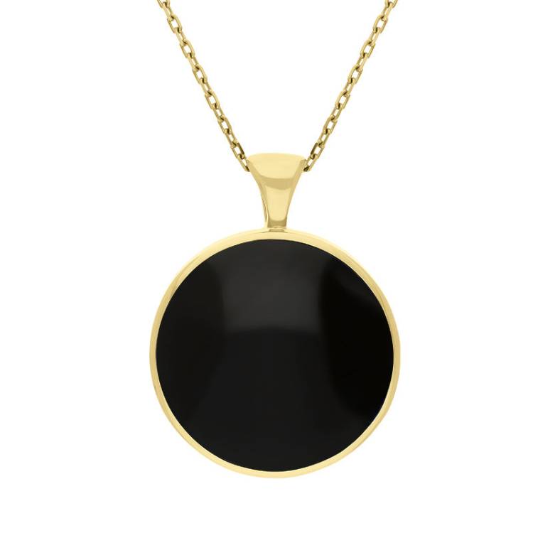 18ct Yellow Gold Blue John Whitby Jet Large Double Sided Round Fob Necklace - Yellow Gold