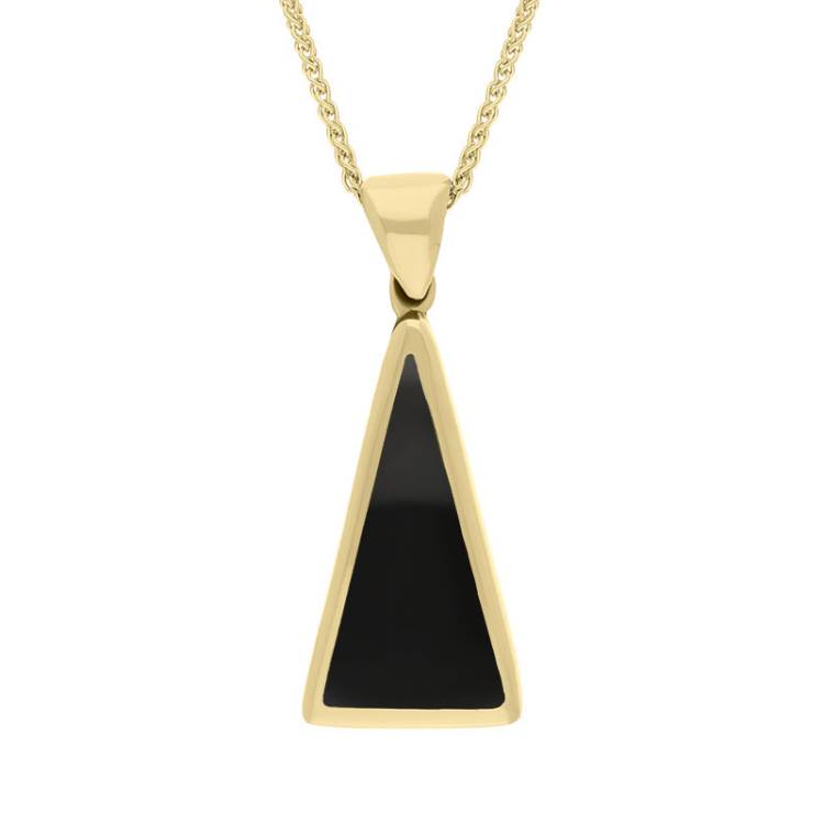 18ct Yellow Gold Blue John Whitby Jet Small Double Sided Triangular Fob Necklace - Yellow Gold