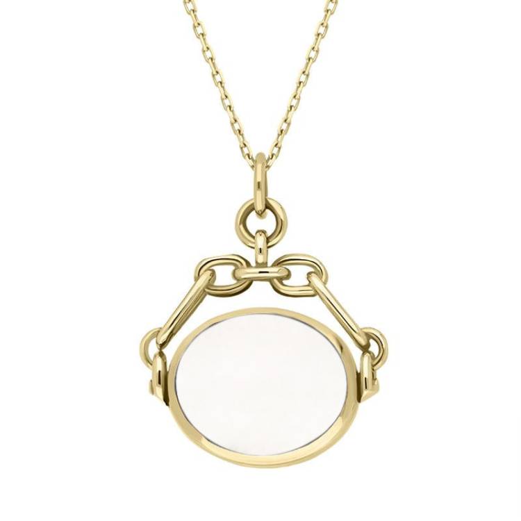 18ct Yellow Gold Blue John White Mother Of Pearl Double Sided Swivel Fob Necklace - Yellow Gold