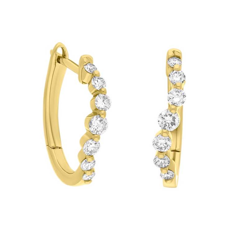18ct Yellow Gold Diamond 0.32ct Claw Set Hoop Earrings - Gold