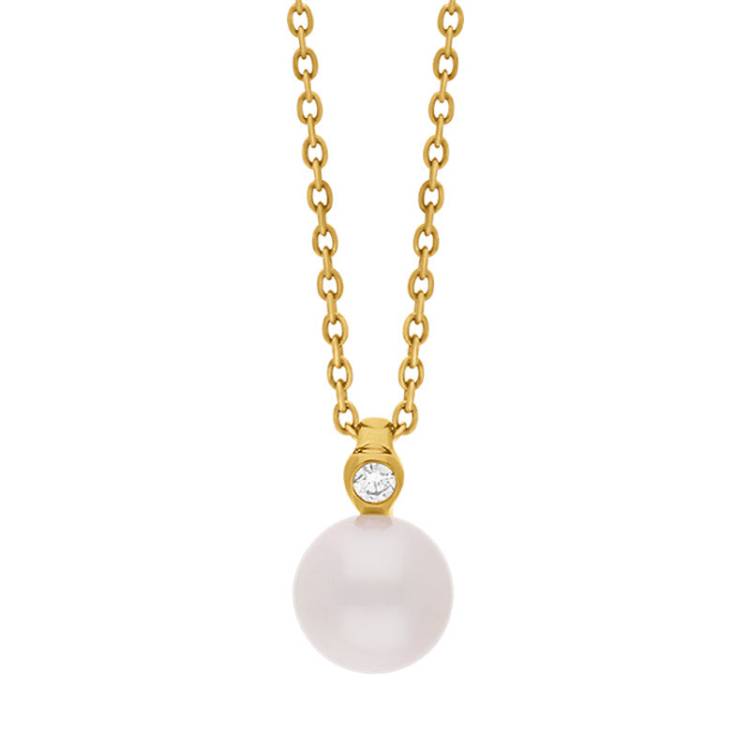 18ct Yellow Gold Diamond Akoya Pearl Necklace - Gold