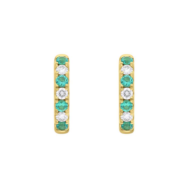 18ct Yellow Gold Emerald Diamond 13.5mm Hoop Earrings