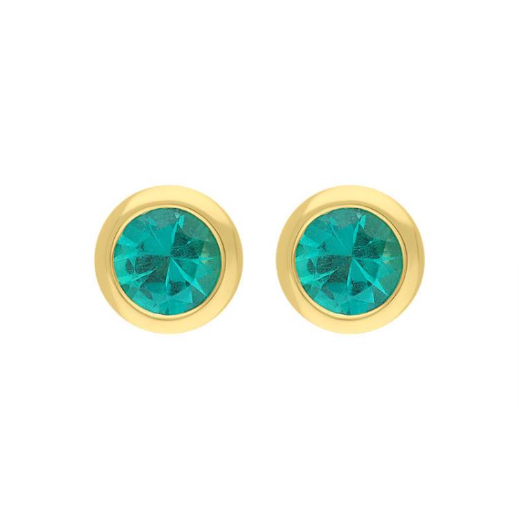 18ct Yellow Gold Emerald Round Solitaire Stud Earrings