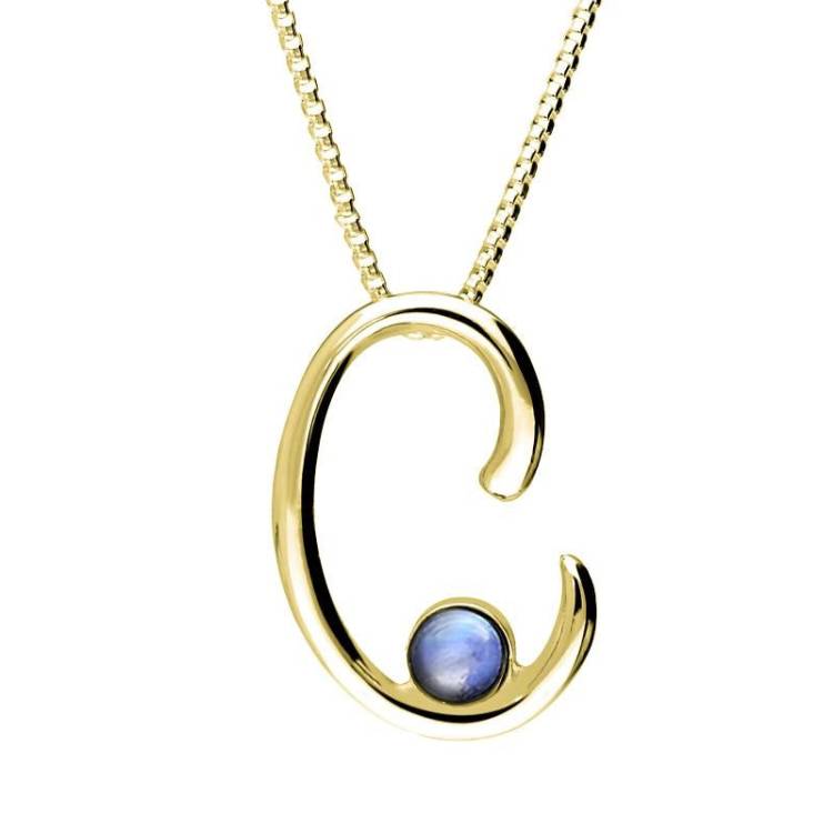 18ct Yellow Gold Moonstone Love Letters Initial C Necklace - Yellow Gold