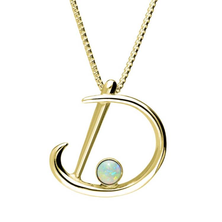 18ct Yellow Gold Opal Love Letters Initial D Necklace - Yellow Gold