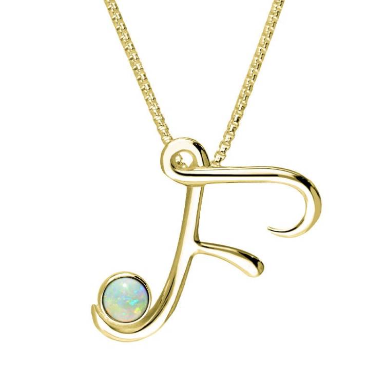 18ct Yellow Gold Opal Love Letters Initial F Necklace - Yellow Gold