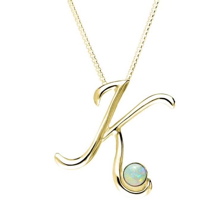 18ct Yellow Gold Opal Love Letters Initial K Necklace - Yellow Gold