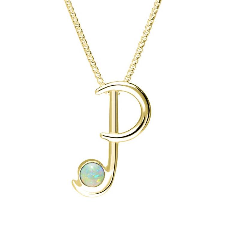 18ct Yellow Gold Opal Love Letters Initial P Necklace - Yellow Gold